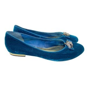 Anthropologie Loulou de la Falaise Velvet Flats Rhinestone Embellishment